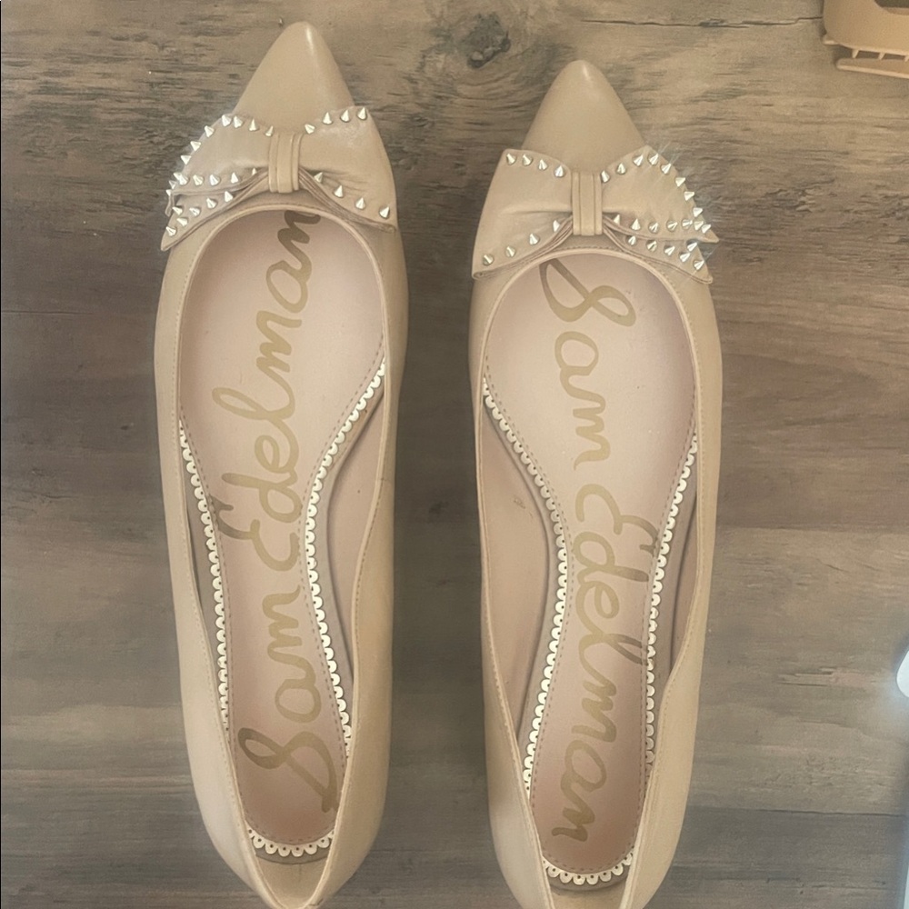 Sam Edelman Beige Studded Bow Flats